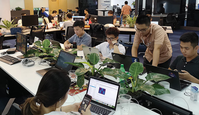 Software developers working together